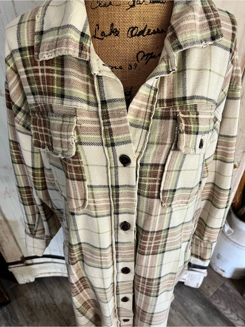 Free People We the Free long plaid Ruby jacket in pistachio combo - Picture 5 of 10
